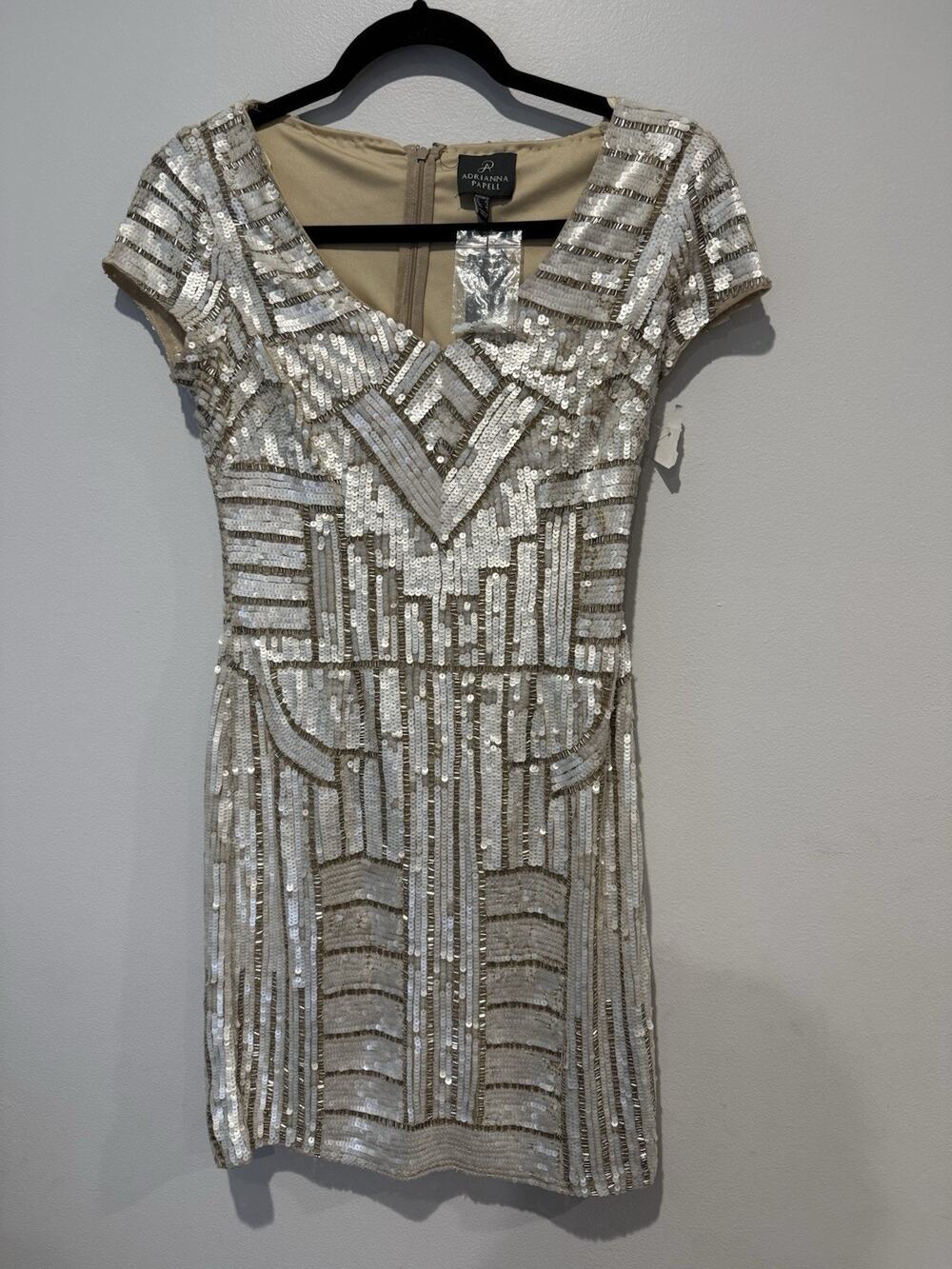 Adrianna Papell Bodycon Sequin Cocktail Bodycon Mini Dress Cap Sleeve Gatsby 0